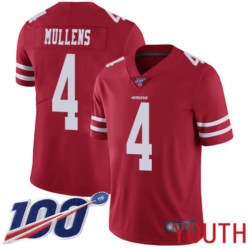 San Francisco 49ers Limited Red Youth Nick Mullens Home NFL Jersey #4 100th Season Vapor Untouchable->youth nfl jersey->Youth Jersey